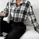 SweatyRocks Women's Cute Color Block Long Sleeve Crop Tops Plaid Button Down Blouse (XS)