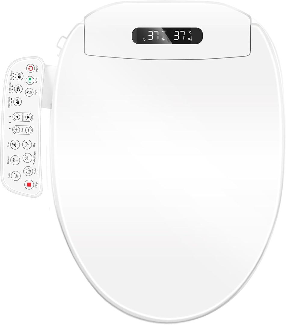 Electric Bidet Toilet Seat Elongated with Heated Seat, Warm Air Dryer, Endless Warm Water, Oscillating and Pulsating Spray Wash, Stainless Steel Self-Clean Nozzle, Sense Seat (Dual Temperature Display 2)