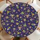 Mardi Gras Round Fitted Tablecloth with Elastic Carnival Festival Round Table Cover Waterproof Mardi Gras Table Decorations for Patio Holiday Kitchen Party Fits to 44"-48" (Purple, 48" (Round))
