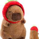 Capybara Plush Cute Capybara Stuffed Animal Kawaii Plush with Strawberry Hat Capybara Gifts Cute Plush Pillow Birthday for Boys Girls 9 Inch