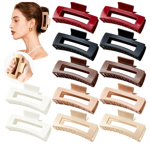 12 Pcs Soft Flexible Hair Claw Clips, Scalp Safe Large Square Cloud Clips, Gentle Hold Non Slip Barrettes for Women, Thin Thick Curly Hair