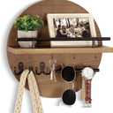 dreampossible Key Holder for Wall Decorative with Shelf and Hooks, Mail Organizer Wall Mount with Sunglasses Holder, Circular Design Entryway Key Rack Hanger, Rustic Home Decor (Brown,Black)