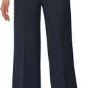 Soojun Women's Flat Front Wide Leg Pants Business Casual Trousers Office (Blue)