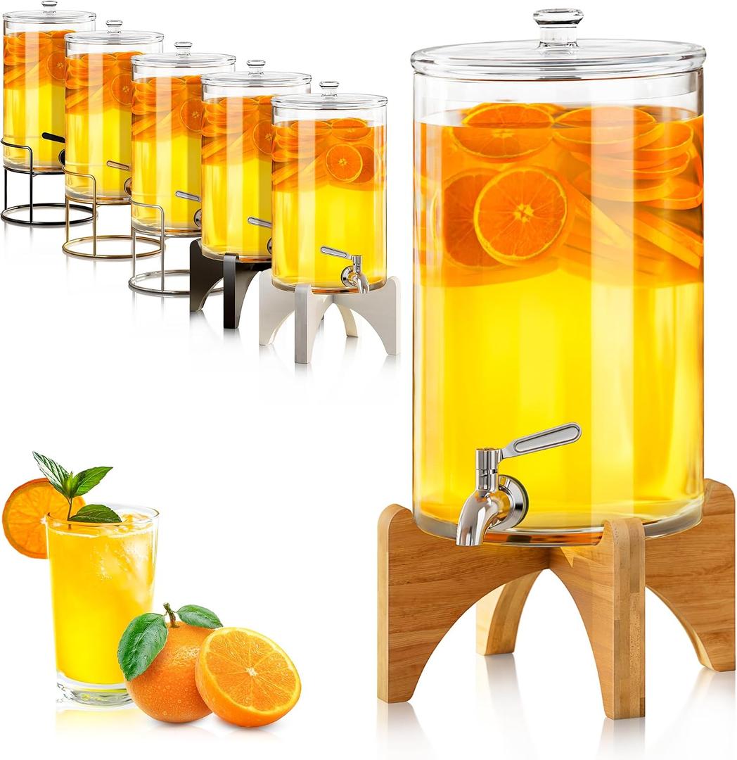 2.2 Gallon Glass Beverage Dispenser With Stand | Glass Water Dispenser With Stand | Leakproof Spigot | Ideal for Hot and Ice Cold Drinks | Perfect for Breakfast, Parties, Weddings