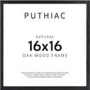 puthiac 16x16 Solid Oak Wood Picture Frame, Fits 12x12 with Mat or 16x16 Without Mat, Wall Display Only, Plexi Front, 1 Pack, Black