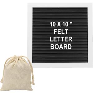 PATIKIL Felt Letter Board, 10x10Inches Black White Wooden Changeable Message Board with Storage Bag Stand for Kitchen Menu Classroom Farmhouse Decor Notes, White Bronze Letter