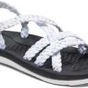 MEGNYA Women's Comfortable Walking Sandals with Arch Support, Athletic Hiking Sandals with Handmade Straps, Outdoor Soft Water Sandals for Beach Poolside Travel Camping (8.5, W24-white)