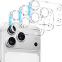 3 Pack Camera Lens Protector for iPhone 17 Pro Max, Tempered Glass, Ultra HD, 9H Hardness, Anti-Scratch, Case Friendly,[No Affect on Night Shots], Glitter Silver