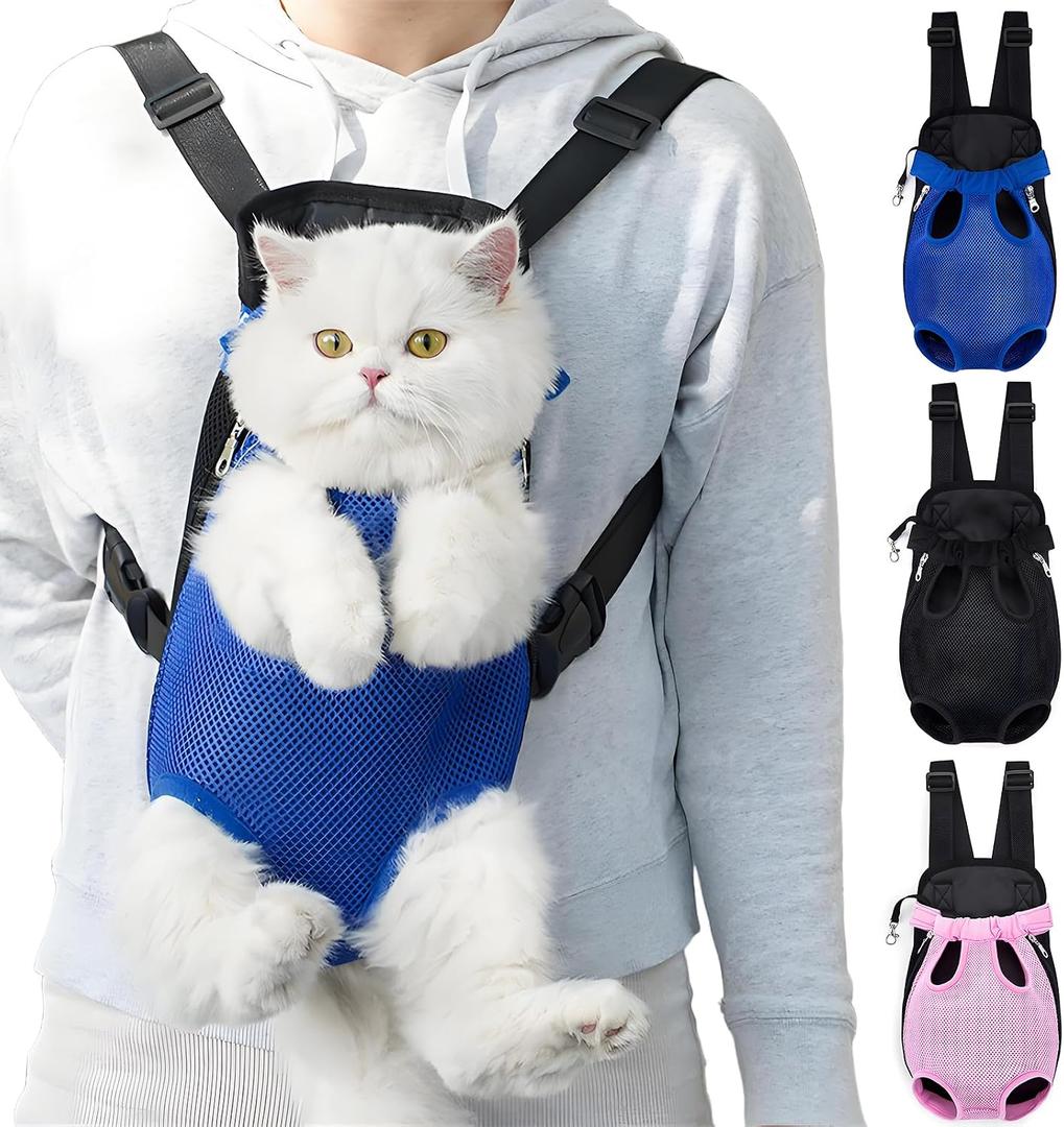 Pet Carrier Backpack, Adjustable Neck Circumference and Front Carriers, Widened Shoulder Strap, Adapt to Different Body Types and Carrying Needs, Suitable for pet to Travel with (Blue, Large（Fit:10-18lb）)