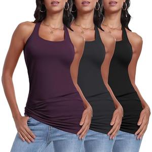 DYLH Racerback Black Womens Tank Tops Summer Long Length Camisole Cotton Soft Layering Shirt Tunic Stretchy Loungewear 3 Pack XL