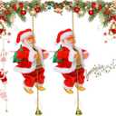 2Pcs Santa Claus Musical Climbing Rope, Electric Christmas Climbing Santa Rope Decoration Climbing Santa Claus Doll Toy with Christmas Music, Climbing Santa Rope for Home Party Wall Tree Decoration