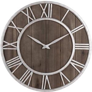 Oldtown Farmhouse Metal & Solid Wood Noiseless Wall Clock (Dark Brown, 24-inch)