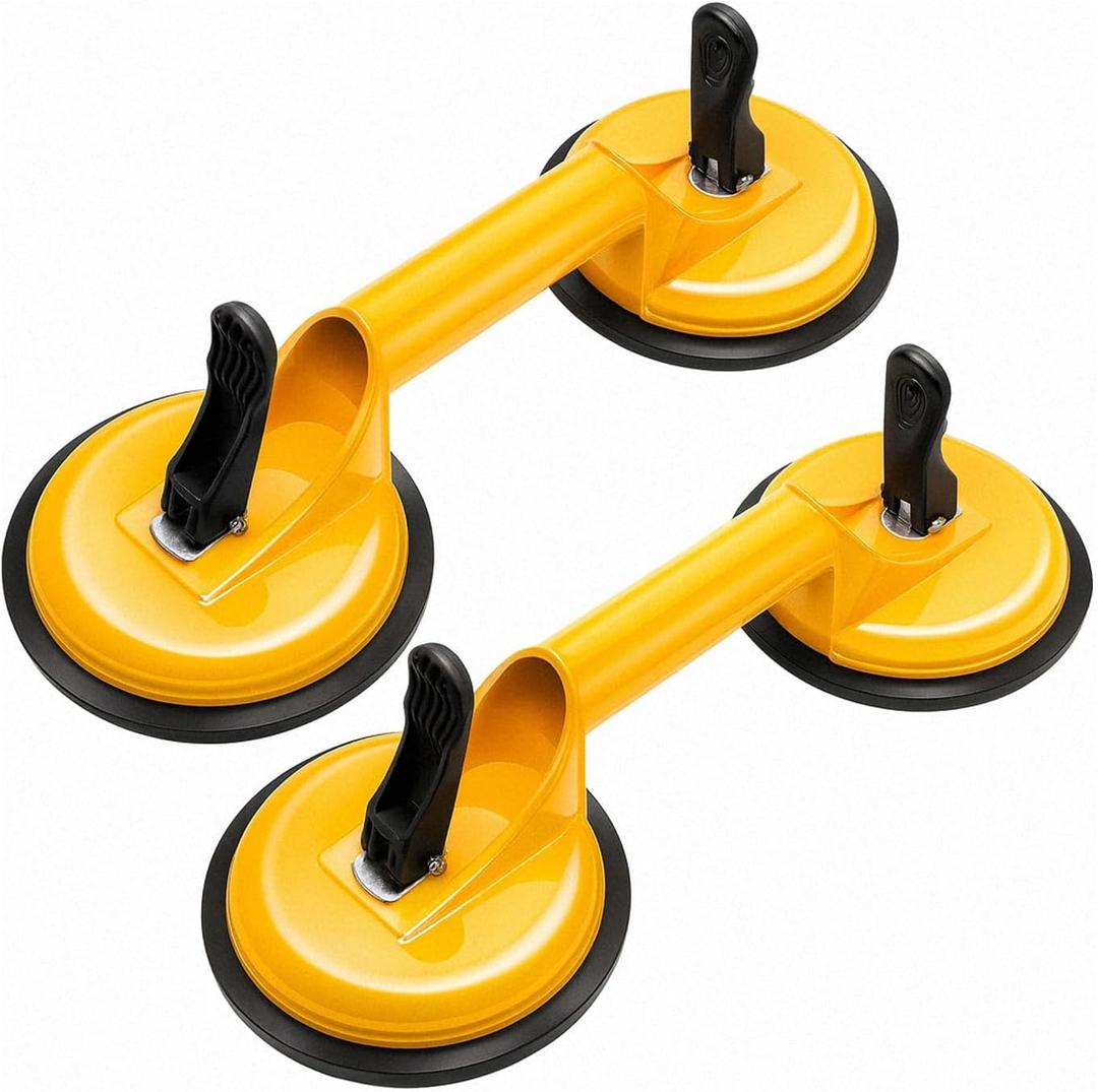 2 Pack Glass Suction Cup Heavy Duty Aluminum Vacuum Plate Handle Holder Heavy Duty Glass Lifter/Tile Suction Cup Lifter/Moving Glass/Lift Pads (Aluminum, Yellow) (Yellow)