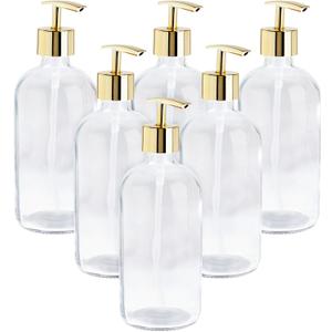 Refillable Gold Soap Dispenser Set with Pump for Bathroom, Kitchen (6 Pack) - Bathroom Accessories - Hand Soap Dispenser - Pump Bottles