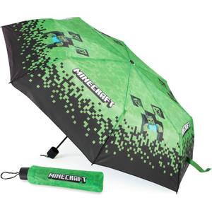 Minecraft Folding Umbrellas for Boys Girls Durable Compact Umbrella Windproof Travel Umbrella for Teens and Gamers (Black/Green)