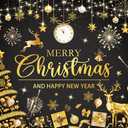 Black Gold Merry Christmas Backdrop Happy New Year 2026 Xmas Tree Gold Glitter Photography Background Winter Xmas New Year's Eve Family Holiday Party Decoration Banner Supplies (Black Gold, 8x6FT)