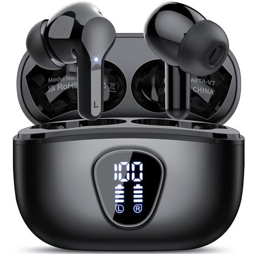 Wireless Earbuds, Bluetooth 5.4 Headphones HiFi Stereo, Bluetooth Earbuds with ENC Noise Cancelling Mic, IP7 Waterproof in Ear Earphones, 48H, LED Display Ear buds for Pad Workout Sports, Black