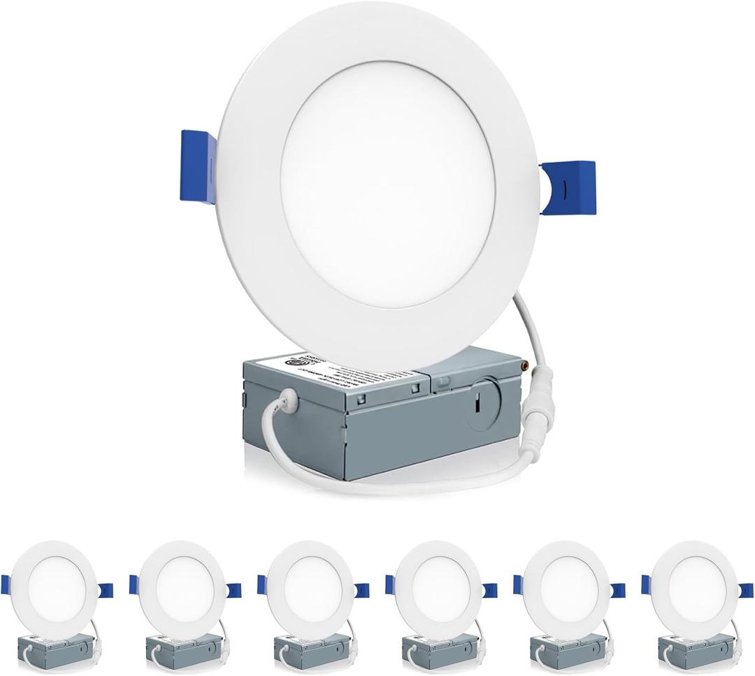 Meconard 6 Pack 4 Inch LED Recessed Ceiling Light with Junction Box, 5000K Daylight, 9W=75W 750LM, Dimmable Canless Downlights, ETL and Energy Star Listed
