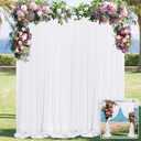White Backdrop Curtain for Wedding Decor Holiday Party - White Wedding Backdrop Polyester Photography Backdrop Drapes Baby Shower Birthday Privacy Sliding Curtains Home Decor, 5ft x 8ft, 2 Panels