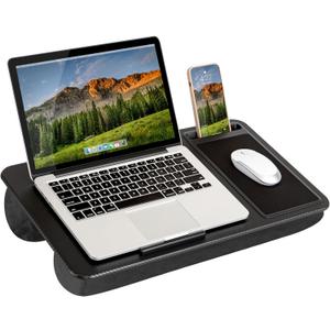 LAPGEAR Home Office Lap Desk with Device Ledge, Mouse Pad, and Phone Holder - Black Carbon - Fits up to 15.6 Inch Laptops - Style No. 91588