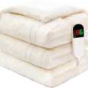 PTQ Heated Electric Blanket Twin 62"×84", Plush Fast Heating Faux Rabbit Fur Blanket with 8 Heating Levels Auto Shut Off, for Bed & Couch Super Cozy Fuzzy,Fluffy Winter Warming Beige