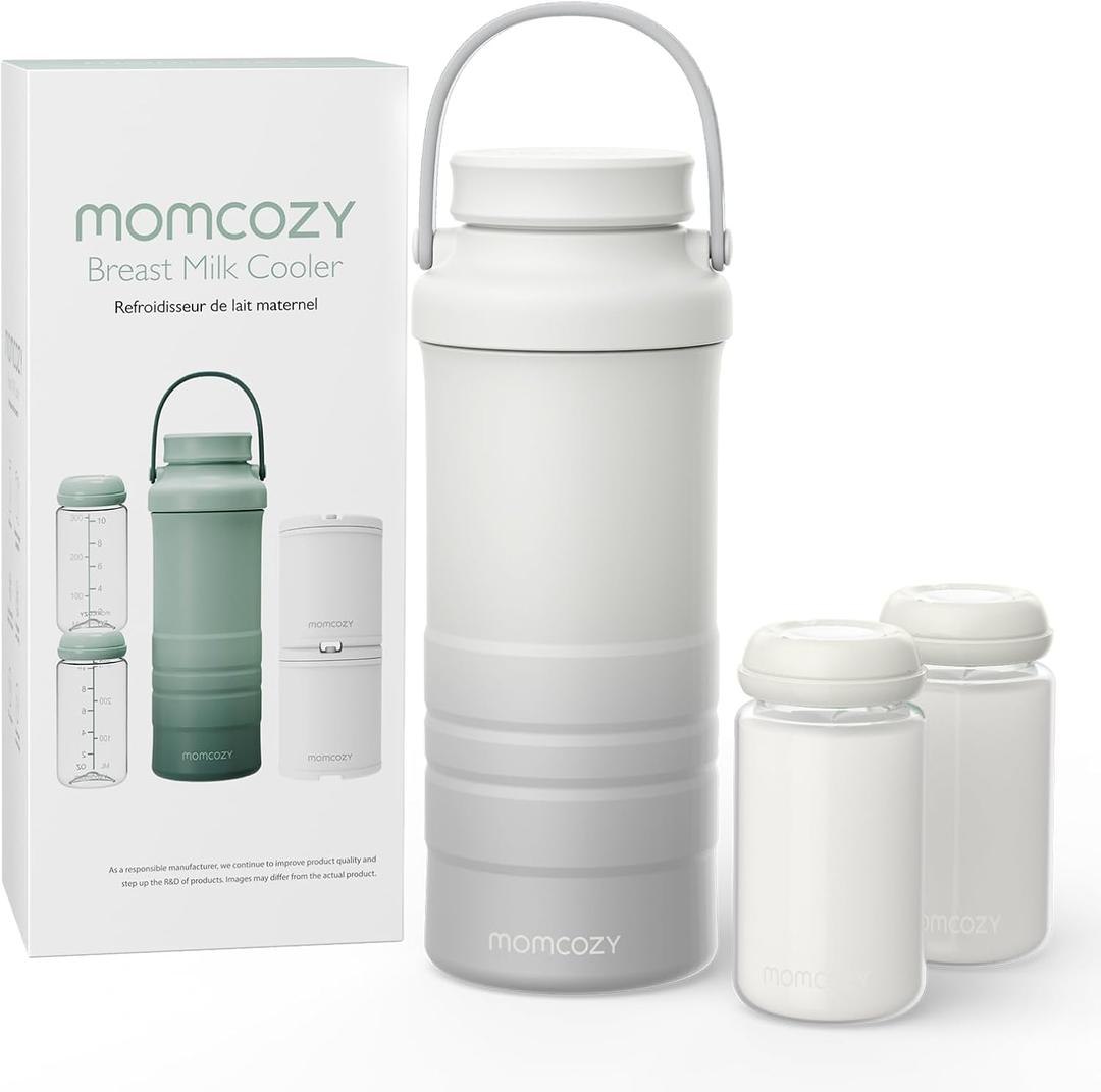 Momcozy 22oz Portable Breast Milk Cooler for Outdoor, Life Saver with 360° Total Cooling for 24 Hours, Larger Capacity Travel Breastmilk Chiller with 2pcs Baby Bottles for Breastmilk Storage, Cream
