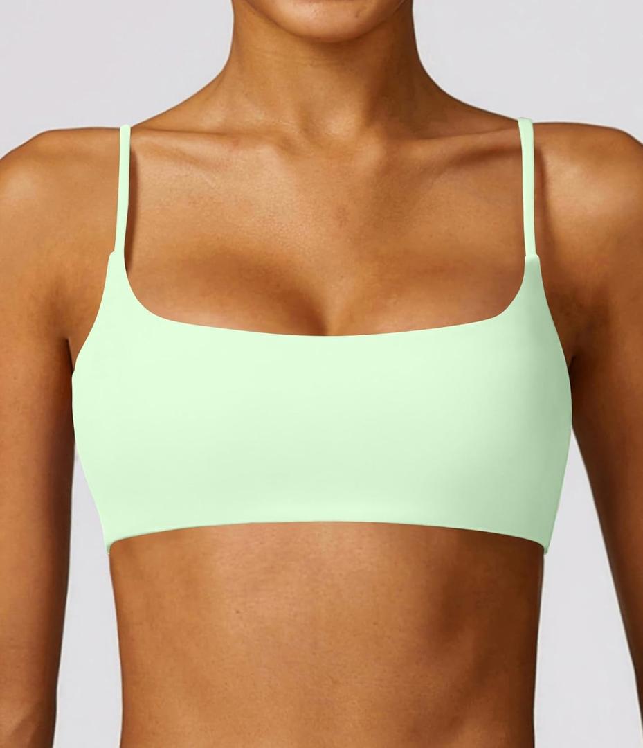 Comper Women's Sports Bra with Thin Straps Stretchy Wirefree Workout Bras Lightweight Workouts Bralette with Removable Pads (Light Green-S)