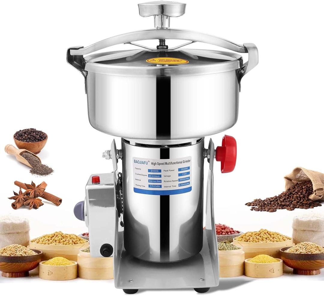 2000g Electric Grain Mill 36000r/min High-speed Grain Mill 3500W Superfine Powder Grinder Dry Grinder Machine 270 swingable Dry Material Grinding Machine 304 Stainless Steel herb grinder