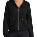 LYANER Women's Full Zip Up Hoodie Sweatshirt Workout Long Sleeve Casual Crop Tops with Pockets Black (Black, XL)