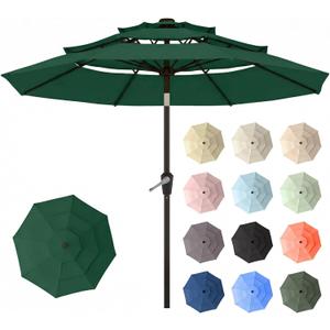 10ft Patio Umbrella, 3 Tier Outdoor Market Table Umbrellas with 8 Fiberglass Ribs and Push Button Tilt, Windproof, Vented Canopy, UV Protection for Deck, Pool, Backyard