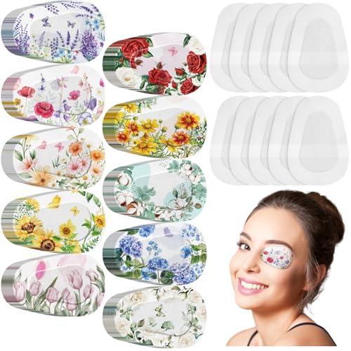 Geiserailie 100 Pcs Adhesive Eye Patches Bulk for Adults Women 10 Style Vintage Boho Adhesive Eyepatches Disposable Breathable Latex Free Eyepatches Gift for Lazy Eye Women