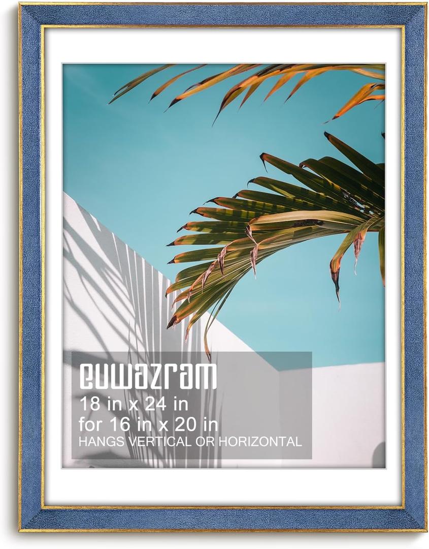 Suede 18x24 Frame - Single Frame, Christmas Elegant Sky Blue 18 x 24 Poster Frame with Mat for 16x20, 18x24 Picture Frames for Artwork, Puzzles, Photos and Movie Posters