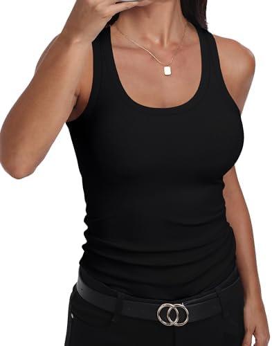GEMBERA Womens Scoop Neck Sleeveless Racerback Ribbed Knit Slim Fitted Basic Tank Top Shirt Size S