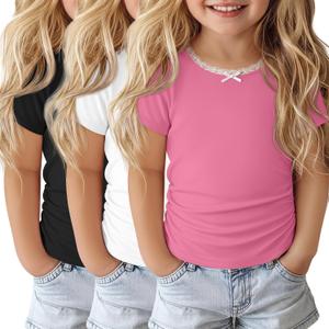 Halfchet 3 Pack Toddler Girls Short Sleeve T Shirts | Short Sleeve, Crewneck, Summer Casual Tees, Soft Fabric, Breathable, Stretchy, Comfort Fit, Kids Daily Tops, Available 18M-5T