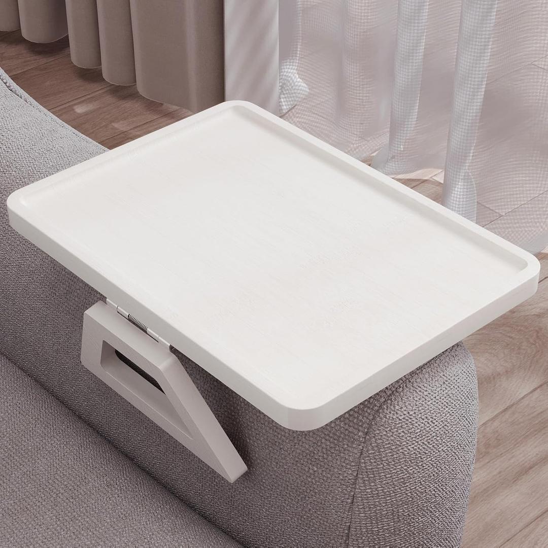 Couch Arm Tray,Bamboo Folding Sofa Tray,Sofa Armrest Trays Clip-On Couch Desk for Drinks,Snacks,Phone,Remote ControlWhite