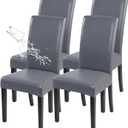 4 x SearchI Waterproof PU Leather Dining Chair Covers Set of 4, Stretch Oilproof Parsons Chair Slipcovers Removable Washable Kitchen Chair Protector for Dining Room (Gray)