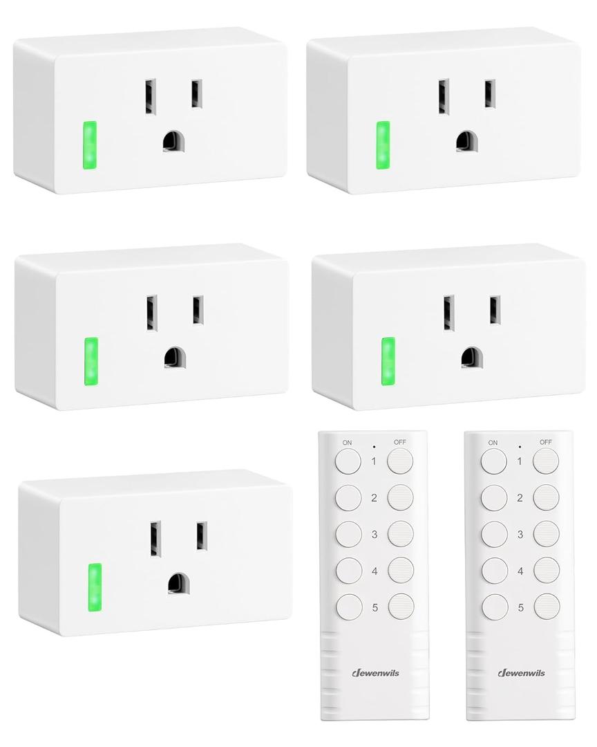 DEWENWILS 200FT Range Remote Control Outlet, No Interference Strong Signal, Indoor Wireless Outlet Switch for Lamps, Fans, Lights, 15A/1800W, ETL Listed (5 Outlets + 2 Remotes)