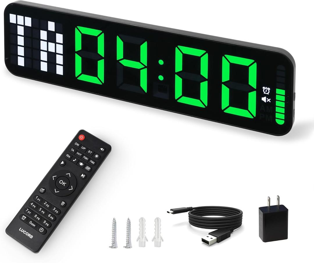 Gym Timer 15'' Large Wall Clocks for Home Gym, Interval Workout Countdown Clock Remote Control for Boxing Crossfit Fitness Tabata Home Gym Accessories (Black+green)