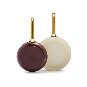 GreenPan Reserve Hard Anodized Healthy Ceramic Nonstick 8" and 11" Frying Pan Skillet Set, Gold Handle, PFAS-Free, Dishwasher Safe, Oven Safe, Merlot Red