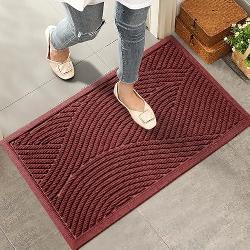HIYARD Sturdy Front Door Mat, Absorbent Muddy Dirt Resist Welcome Door Mats Outdoor Indoor, Stain and Fade Resistant, Non-Slip Backing Entry Mat Low Profile Doormat for Entryway, 29×17, Red