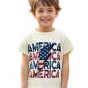 Toddler Boys Girls 4th of July T-Shirt America America America Lightning Bolt Kids Shirt Independence Day Top(1-2T,Beige America Lightning) (Beige)