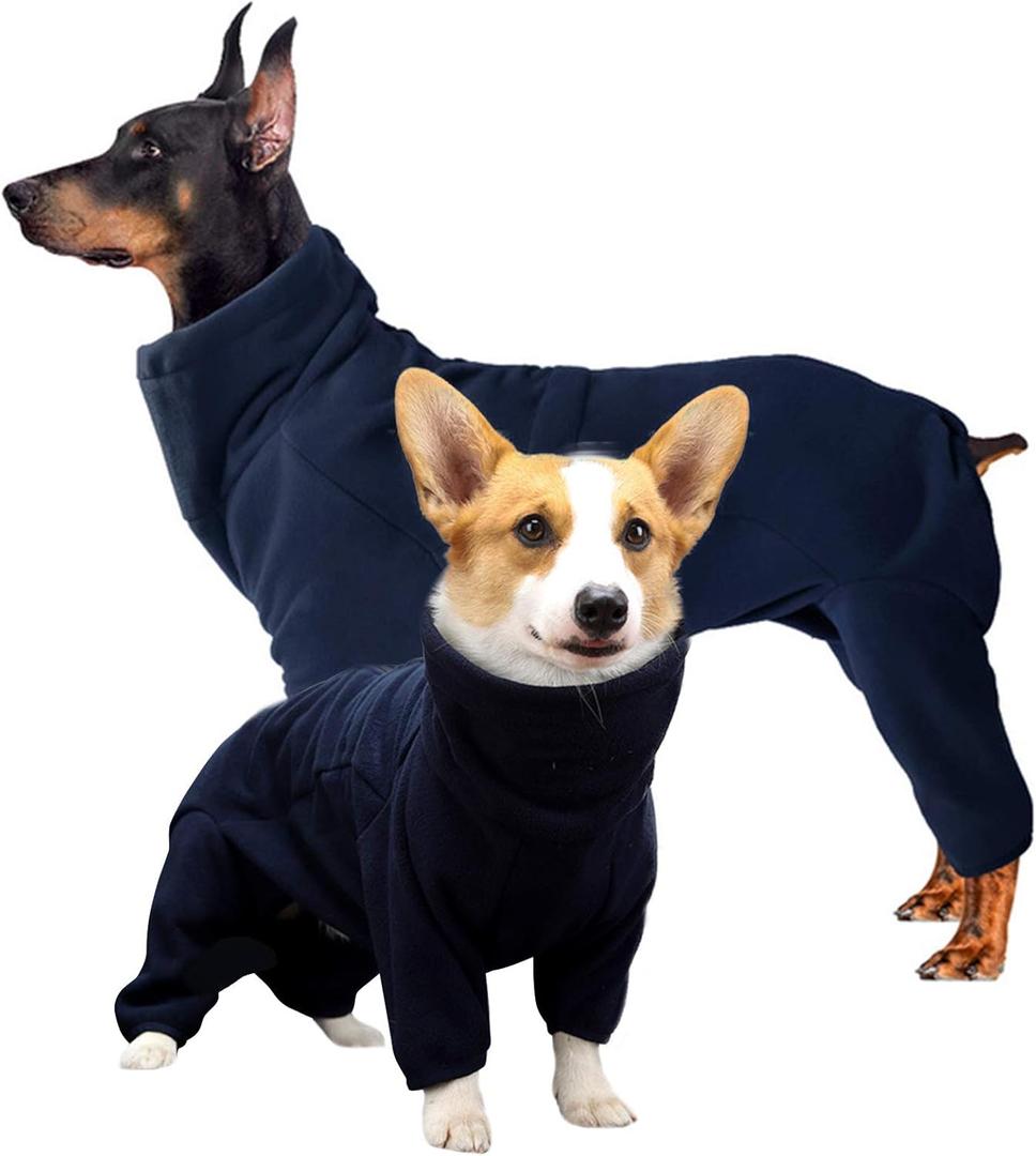 ROZKITCH Dog Fleece Pajamas, Pet Windproof Warm Cold Weather Jacket Vest Cozy Jumpsuit Apparel Outfit Clothes for Small Dog Walking Hiking Sleep Blue XS (XS(Back Length:14"))