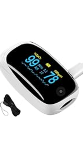Fingertip Pulse Oximeter, Blood Oxygen Saturation (SpO2) Monitor for Fast Readings, Track Heart Rate, Respiration Rate (RR) & PI, Rechargeable with Rotatable OLED Display, 6 Modes, Portable - White