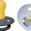 Bibs Colour Pacifier 2-Pack | BPA Free Soother, Round Nipple. Natural Rubber Latex, (Baby Blue / Iron)