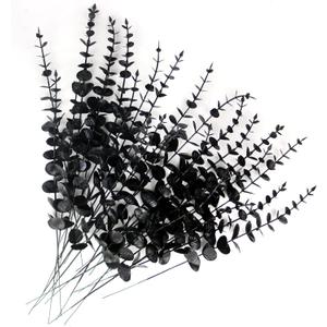 Tinsow 26 Pcs Black Artificial Eucalyptus Stems Faux Halloween Flowers Eucalyptuses Real Touch Leaf Centerpiece Home Decor (26, Black)