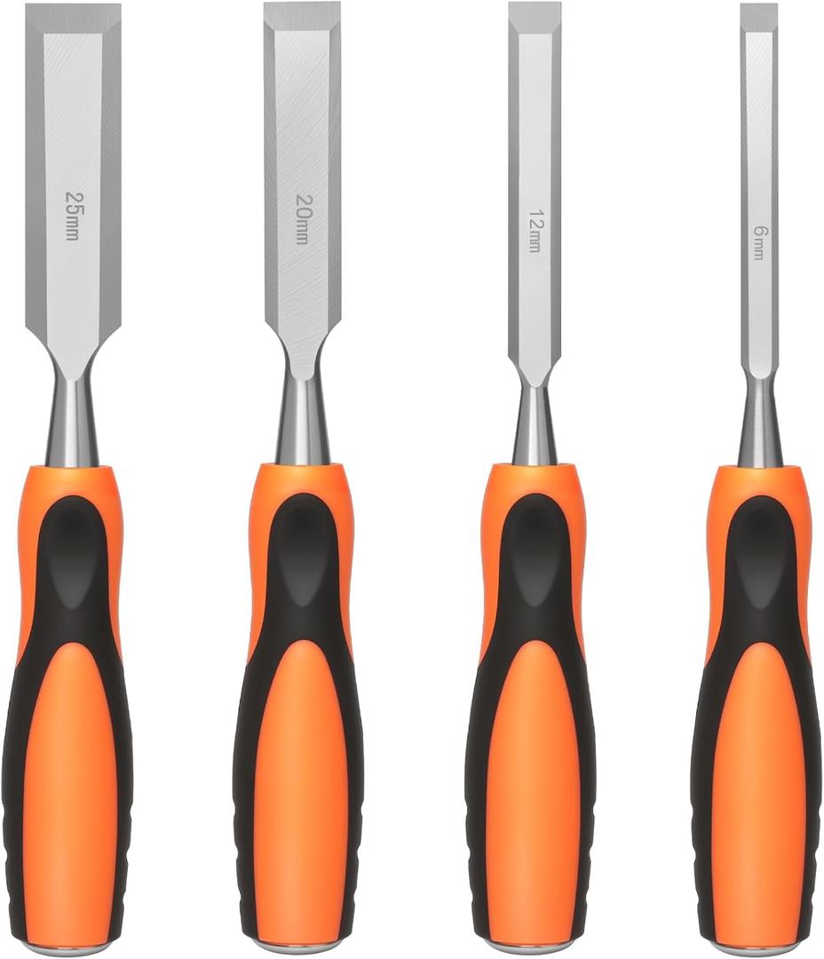 4 Piece Wood Chisel Sets Woodworking Tools Set, Wood Chisels for Woodworking with Steel Hammer End, Wood Tools Chisel Set Woodworking with Ergonomic Plastic Handle