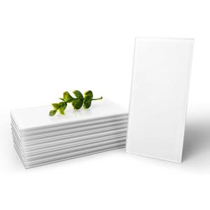 Art3d 4 Sq Ft Glass Backsplash Tiles, 32-Piece Glass Peel and Stick for Kitchen or Bathroom, 3" x 6" Subway White Backsplash Tiles