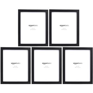 Amazon Basics Rectangular Picture Frame Set for Wall Hanging or Tabletop Display, 8 x 10 in, Black, 5-Pack
