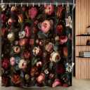2 x Drgilau Floral Shower Curtain, Black Boho Flower Shower Curtains Vintage Floral Bath Curtain Set Decor, Pink Plant Flower Bathroom Curtains with Hooks for Bathroom Decor 70X90 Inch