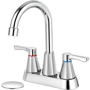 Polished Chrome Bathroom Faucet 3 Hole, 4 Inch 2-Handle Centerset Bathroom Sink Faucet, Faucet for Bathroom Sink 360 Swivel Bathroom Faucets RV Lavatory Vanity Faucet with Pop-up Drain